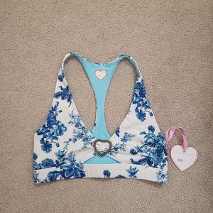 NWT Loveshackfancy Beach Riot Sports Bra Swim Top XL Blue Floral